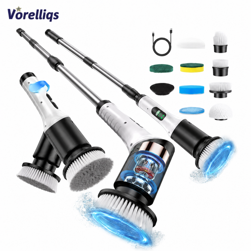 Vorelliqs 9-in-1 Cordless Electric Spin Scrubber – Extendable Cleaning Brush for Bathrooms, Kitchens & Floors