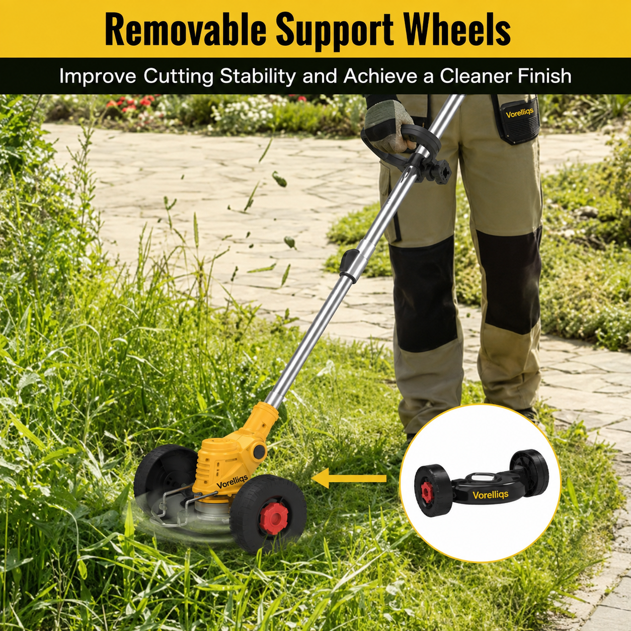 Vorelliqs 21V Cordless Lawn Mower with Wheels – Multifunctional Garden Trimmer Compatible with Makita 18V Batteries