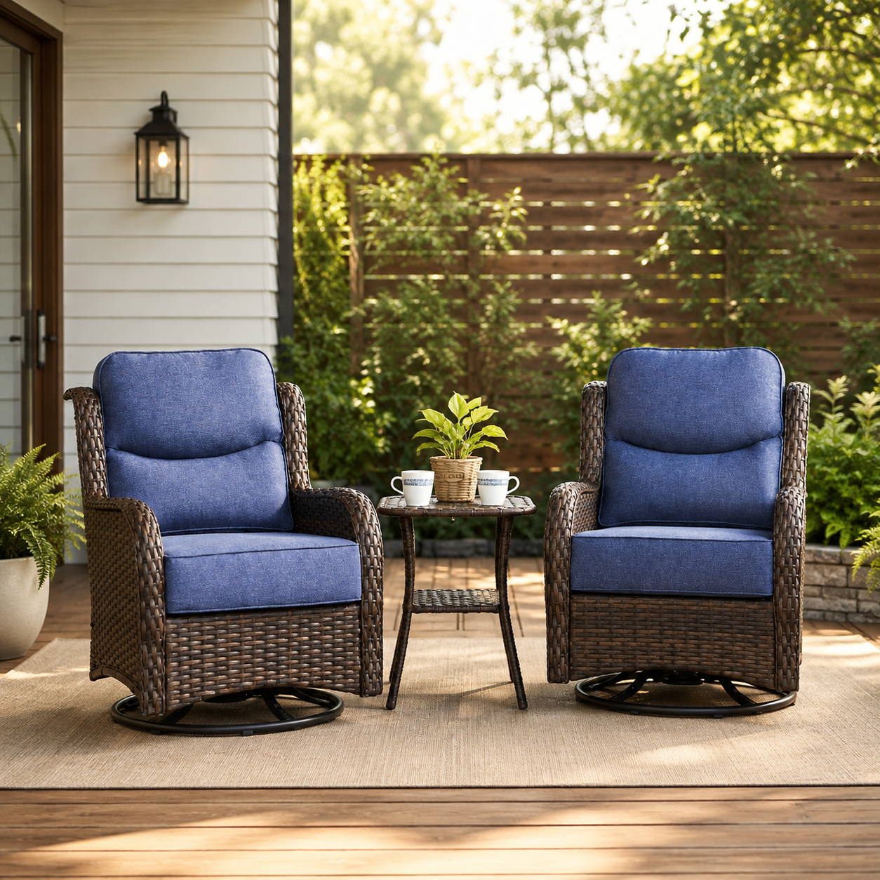 3PCS Outdoor Patio Swivel Glider Chairs – Comfortable Rocking Chair Set with Cushions for Porch & Backyard