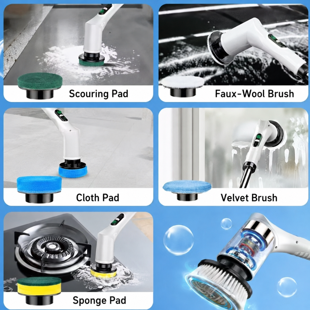 Vorelliqs 9-in-1 Cordless Electric Spin Scrubber – Extendable Cleaning Brush for Bathrooms, Kitchens & Floors