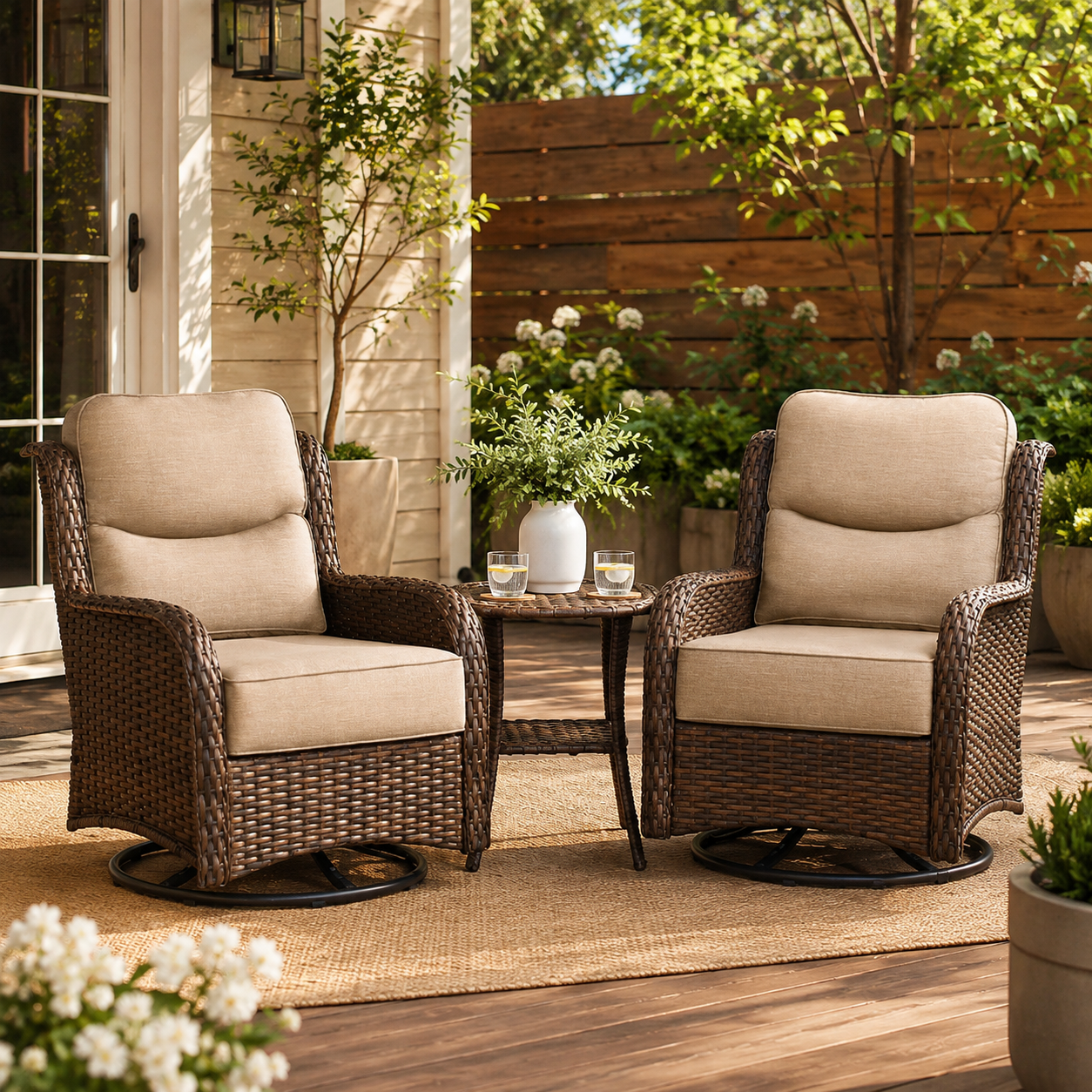 3PCS Outdoor Patio Swivel Glider Chairs – Comfortable Rocking Chair Set with Cushions for Porch & Backyard