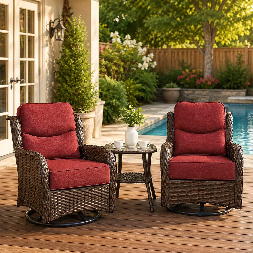 3PCS Outdoor Patio Swivel Glider Chairs – Comfortable Rocking Chair Set with Cushions for Porch & Backyard
