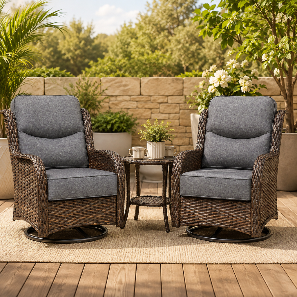 3PCS Outdoor Patio Swivel Glider Chairs – Comfortable Rocking Chair Set with Cushions for Porch & Backyard