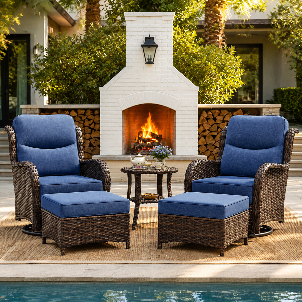 3PCS Outdoor Patio Swivel Glider Chairs – Comfortable Rocking Chair Set with Cushions for Porch & Backyard